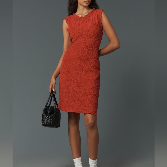 Anthropologie Ruffle Trim Textured Midi Dress Medium NWT - Picture 1 of 6